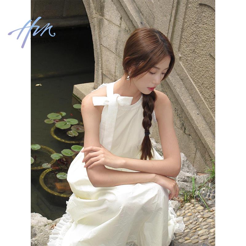 Đầm Dài Cổ Cao Cột Dây Nơ Thời Trang Mùa Hè Phong Cách Pháp Cho Nữ