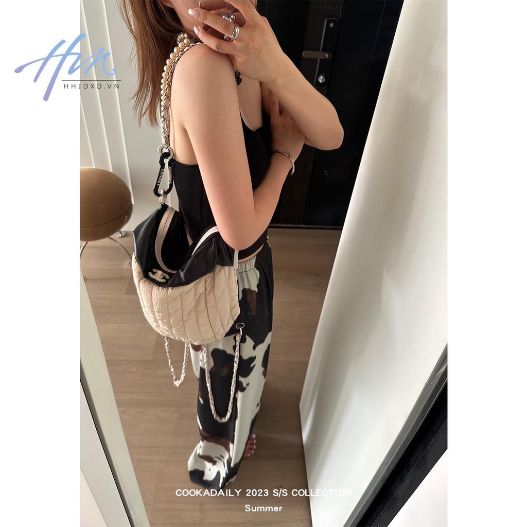 Quần Dài Dáng Rộng Lưng Thun Co Giãn Ôm Dáng Họa Tiết Bò Sữa Nhỏ Thời Trang Cho Nữ