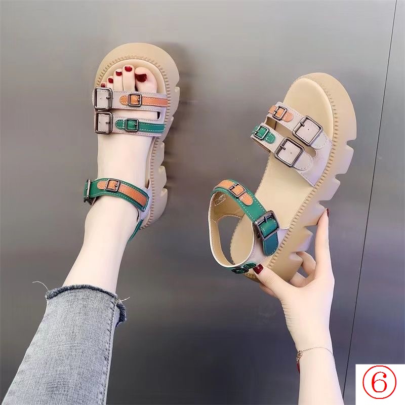 Giày Sandal Đế Xuồng Dày Bằng Da Thật Thời Trang Mùa Hè 2023 Phong Cách Cổ Tích Dành Cho Bạn Nữ