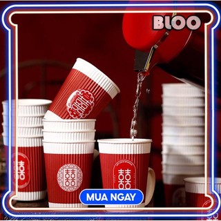 Bộ 10 cốc giấy chữ hỷ dày dặn cách nhiệt dành cho đám cưới, lễ cưới cao cấp bloo16