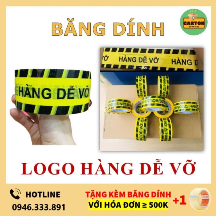 1 Cuộn  Băng Dính Logo (Vàng) In Chữ HÀNG DỄ VỠ XIN NHẸ TAY