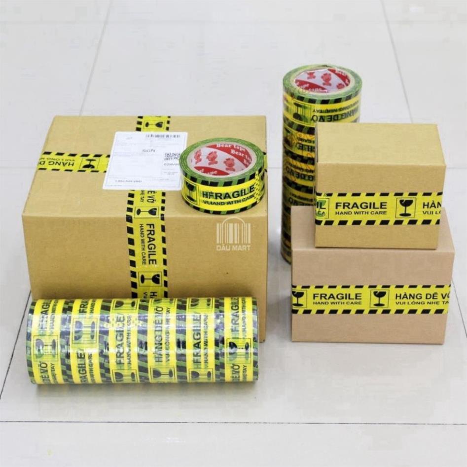 1 Cuộn  Băng Dính Logo (Vàng) In Chữ HÀNG DỄ VỠ XIN NHẸ TAY