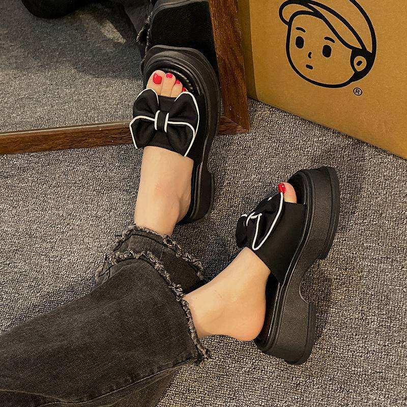 Dép Đế Xuồng Đính Nơ Thời Trang Biển Cho Nữ