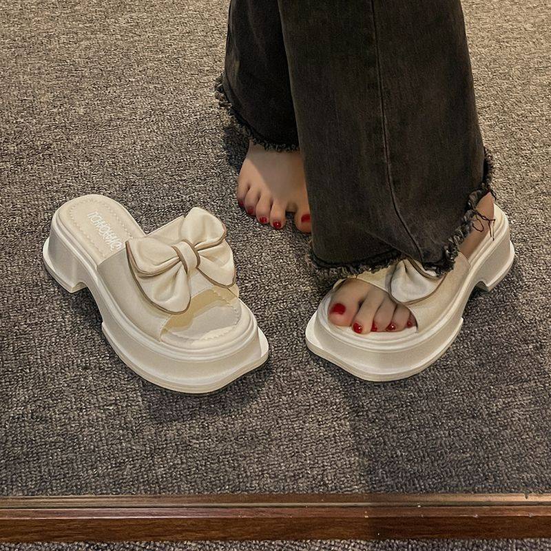 Dép Đế Xuồng Đính Nơ Thời Trang Biển Cho Nữ