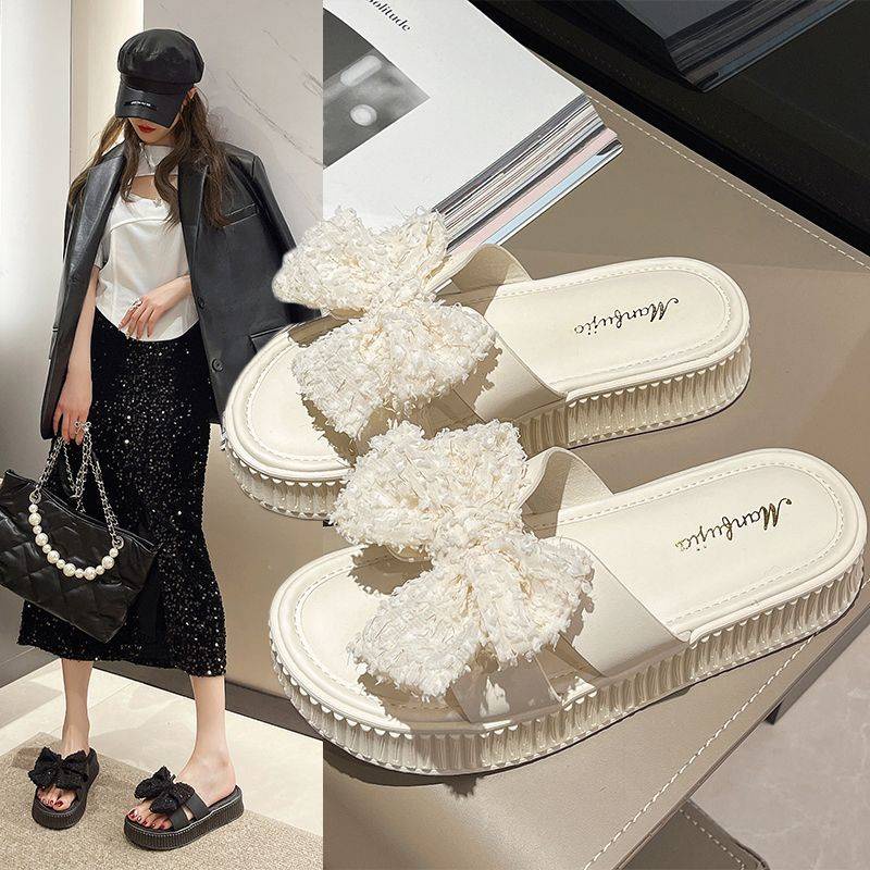 Dép Sandal Đế Dày Đính Nơ Dễ Thương Thời Trang Mùa Hè 2023 Cho Nữ