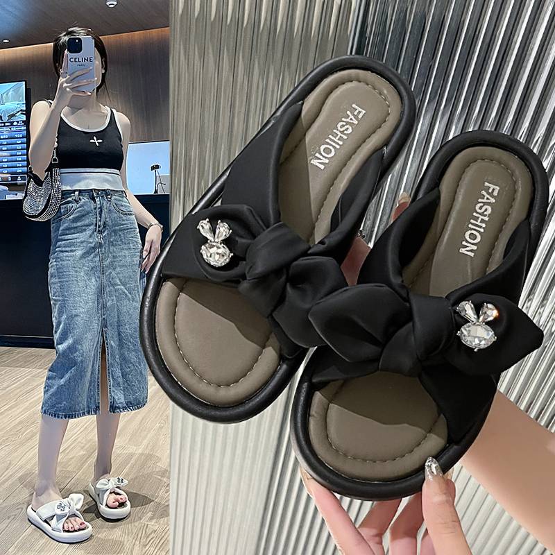 Dép Sandal Đế Dày Đính Nơ Dễ Thương Thời Trang 2023 Cho Nữ