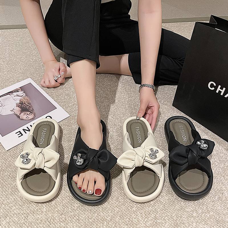 Dép Sandal Đế Dày Đính Nơ Dễ Thương Thời Trang 2023 Cho Nữ