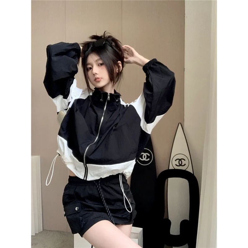 Áo Khoác Chống Nắng Mỏng Tay Dài Cổ Đứng Ghép Màu Tương Phản Phong Cách Mới Mùa Hè 2023 Cho Nữ