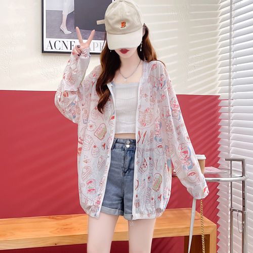 Áo Khoác Cardigan Có Nón Chống Nắng Thoáng Khí Size Lớn In Họa Tiết Hoạt Hình Thời Trang Mùa Hè Cho Nữ