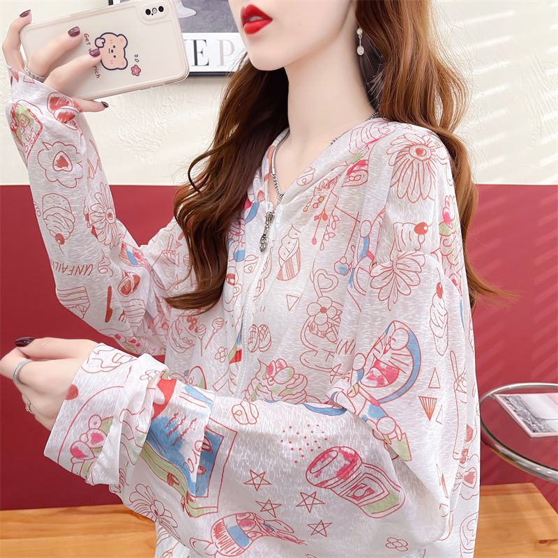 Áo Khoác Cardigan Có Nón Chống Nắng Thoáng Khí Size Lớn In Họa Tiết Hoạt Hình Thời Trang Mùa Hè Cho Nữ