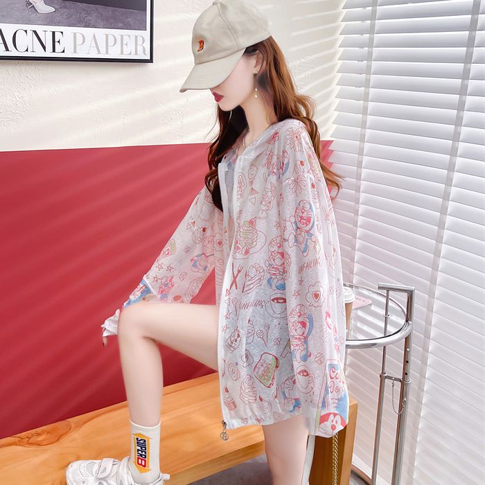 Áo Khoác Cardigan Có Nón Chống Nắng Thoáng Khí Size Lớn In Họa Tiết Hoạt Hình Thời Trang Mùa Hè Cho Nữ