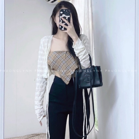 Áo khoác cadigan croptop phối dây cột nơ , áo khoác len mỏng tay dài thêu hoa nổi PLA169-SHOP PHUONG LYNH | BigBuy360 - bigbuy360.vn