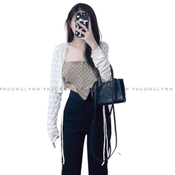 Áo khoác cadigan croptop phối dây cột nơ , áo khoác len mỏng tay dài thêu hoa nổi PLA169-SHOP PHUONG LYNH | BigBuy360 - bigbuy360.vn