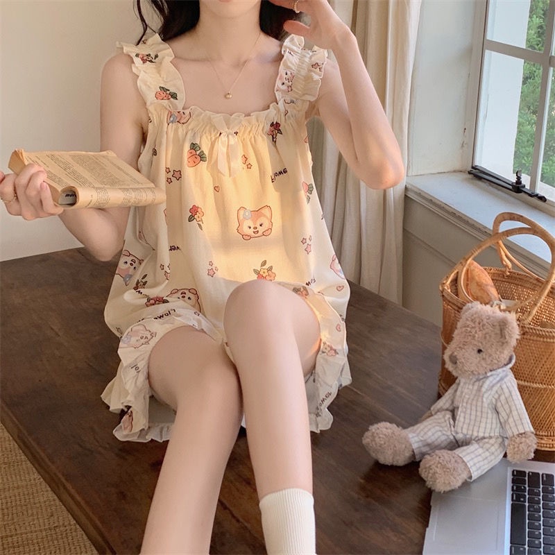 [Hàng Có Sẵn Giao Hàng Nhanh] Bộ Đồ Ngủ Ngắn Hai Dây Dệt Cotton Có Đệm Ngực Hình Ngôi Sao Patty Phong Cách Hàn Quốc Dễ Thương Mùa Hè Cho