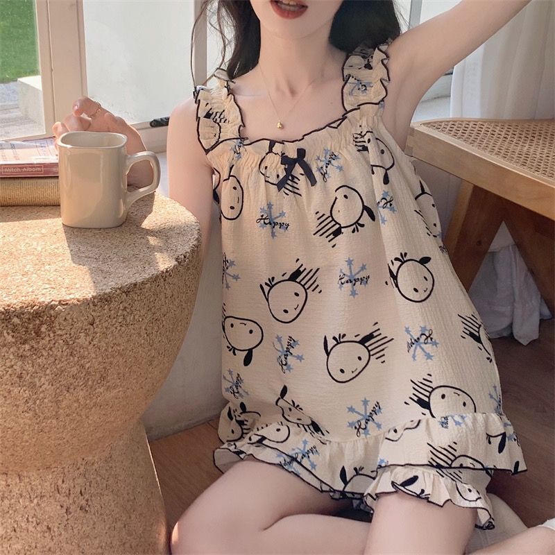 [Hàng Có Sẵn Giao Hàng Nhanh] Bộ Đồ Ngủ Ngắn Hai Dây Dệt Cotton Có Đệm Ngực Hình Ngôi Sao Patty Phong Cách Hàn Quốc Dễ Thương Mùa Hè Cho
