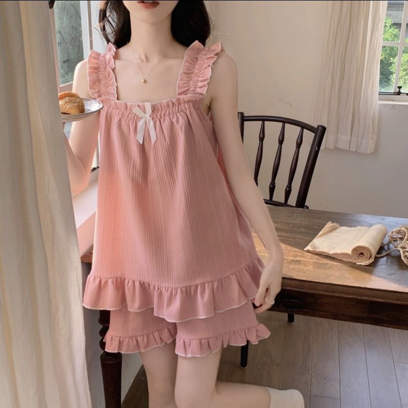 [Hàng Có Sẵn Giao Hàng Nhanh] Bộ Đồ Ngủ Ngắn Hai Dây Dệt Cotton Có Đệm Ngực Hình Ngôi Sao Patty Phong Cách Hàn Quốc Dễ Thương Mùa Hè Cho