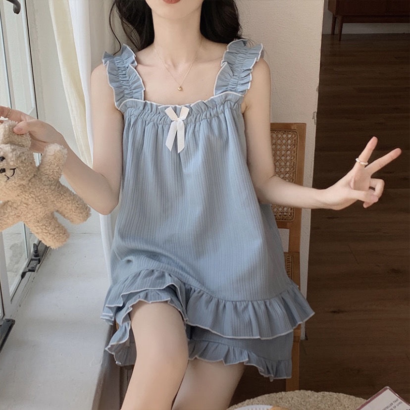 [Hàng Có Sẵn Giao Hàng Nhanh] Bộ Đồ Ngủ Ngắn Hai Dây Dệt Cotton Có Đệm Ngực Hình Ngôi Sao Patty Phong Cách Hàn Quốc Dễ Thương Mùa Hè Cho