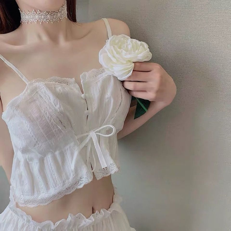 [Hàng Có Sẵn Giao Hàng Nhanh] Bộ Đồ Ngủ Hai Dây Phối Ren Mỏng Phong Cách Mới Quyến Rũ Mùa Hè Cho Nữ