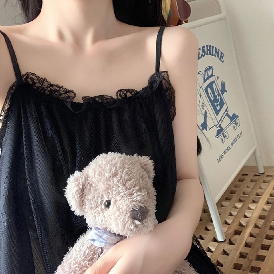 [Hàng Có Sẵn Giao Hàng Nhanh] Đầm Ngủ Hai Dây Phối Ren Mỏng Phong Cách Mùa Hè Bán Chạy Phong Cách Mới Quyến Rũ Cho Nữ