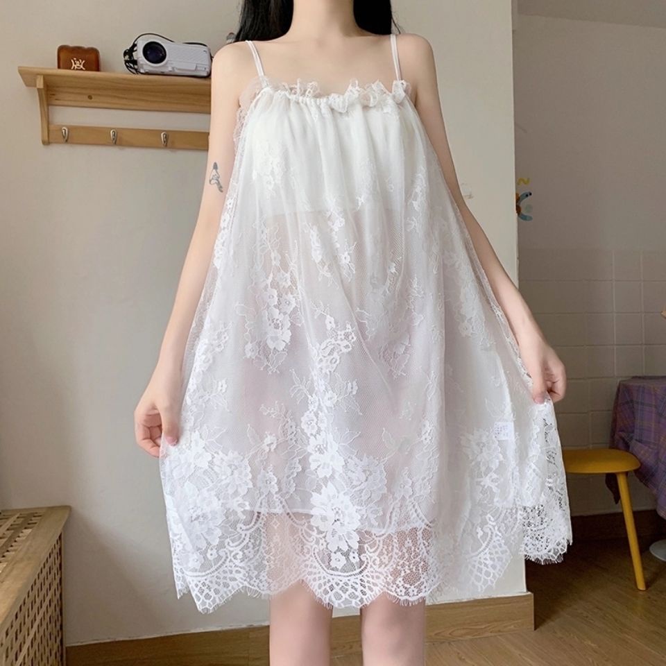 [Hàng Có Sẵn Giao Hàng Nhanh] Đầm Ngủ Hai Dây Phối Ren Mỏng Phong Cách Mùa Hè Bán Chạy Phong Cách Mới Quyến Rũ Cho Nữ