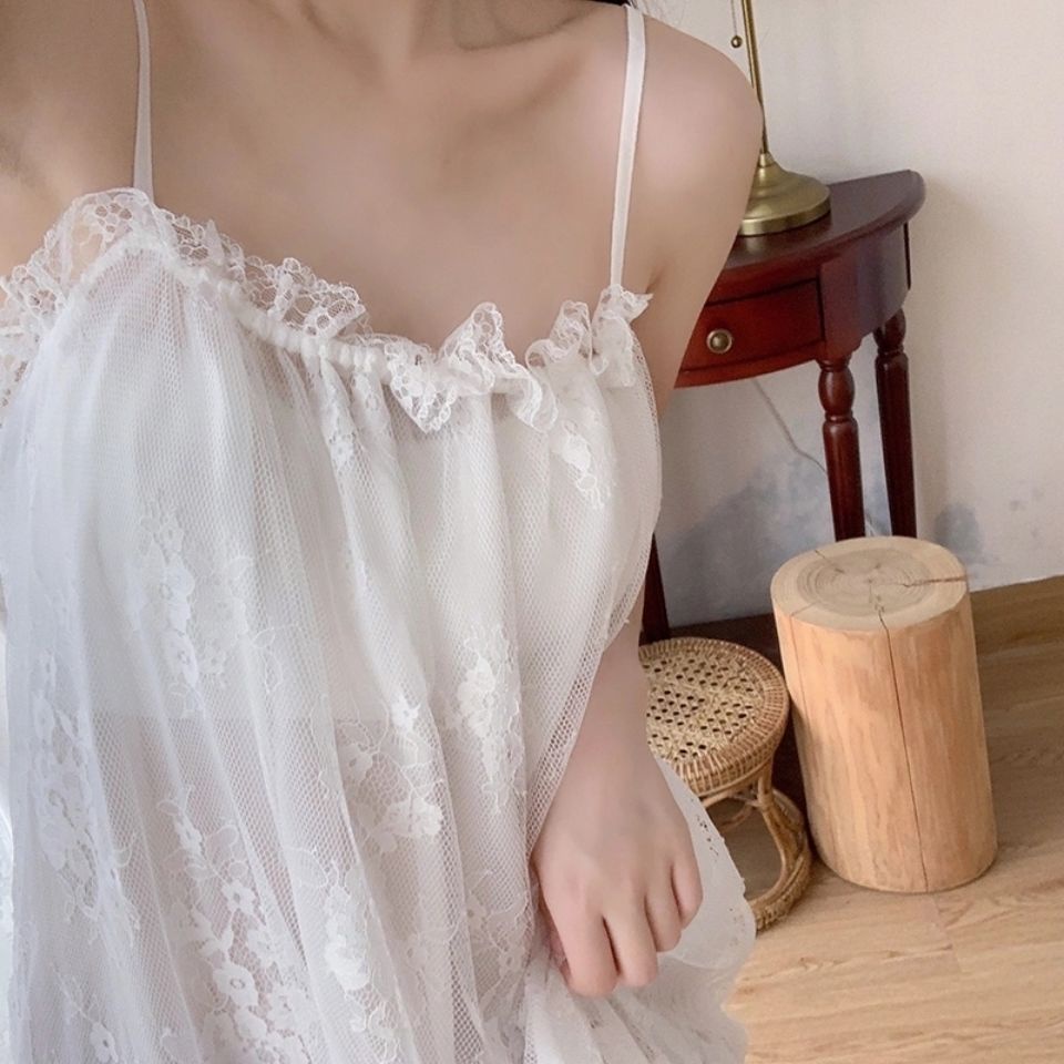 [Hàng Có Sẵn Giao Hàng Nhanh] Đầm Ngủ Hai Dây Phối Ren Mỏng Phong Cách Mùa Hè Bán Chạy Phong Cách Mới Quyến Rũ Cho Nữ