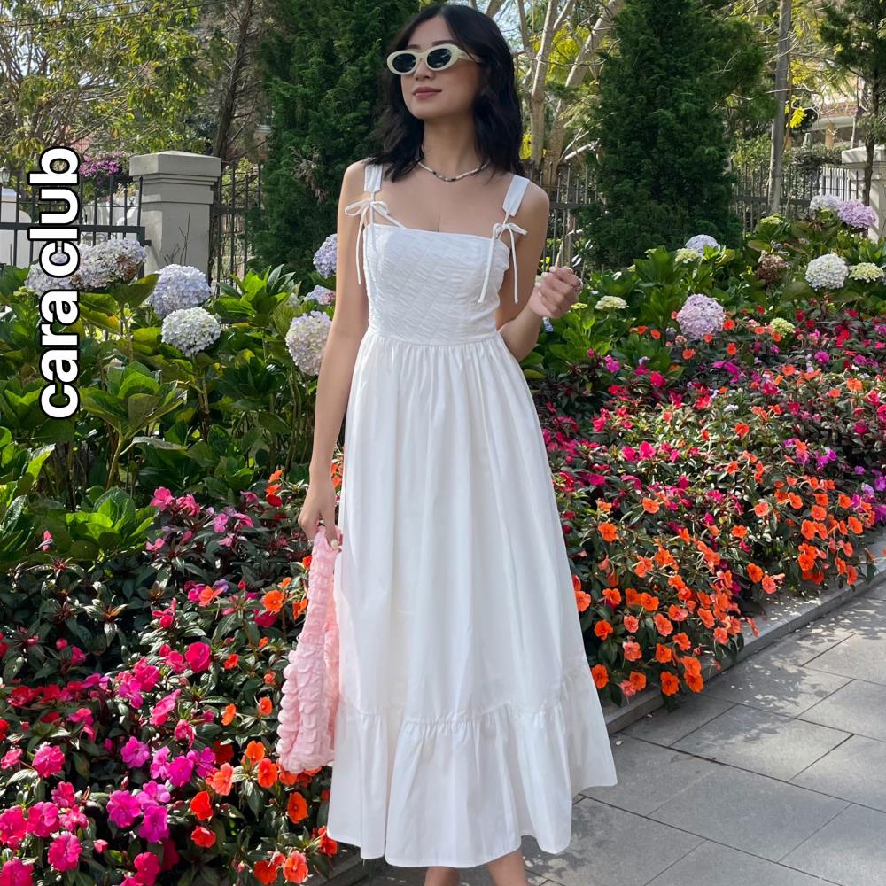 CARA Đầm dài nữ Carl dáng hai dây bản to chiết eo xinh xắn dễ thương