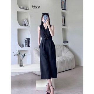 Jumpsuits nữ thắt nơ eo tôn dáng màu đen, đồ bay lửng - Hee