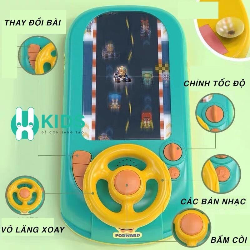 Đồ chơi game ô tô đường đua xe có màn hình chuyển động cho bé điều khiển vô lăng cho bé