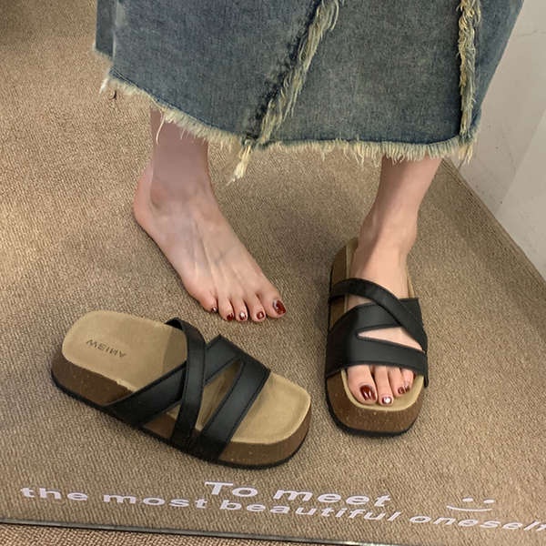 Dép lê đế dày nữ mùa hè thời trang đi bên ngoài