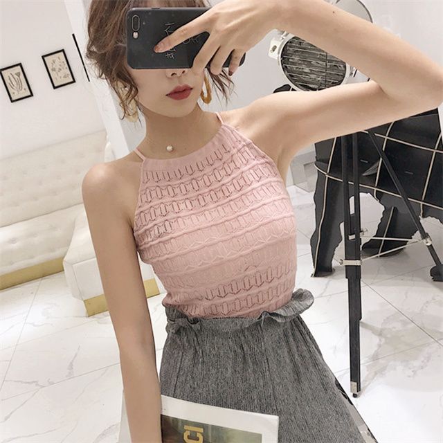 Hàng Mới Về Mới Áo Dệt Kim Hai Dây Họa Tiết Khoét Lỗ Dáng Ôm Thời Trang Mùa Hè Chất Lượng Cao Cho Nữ