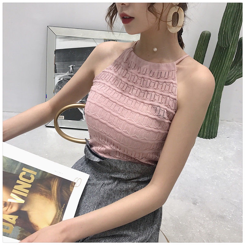 Hàng Mới Về Mới Áo Dệt Kim Hai Dây Họa Tiết Khoét Lỗ Dáng Ôm Thời Trang Mùa Hè Chất Lượng Cao Cho Nữ