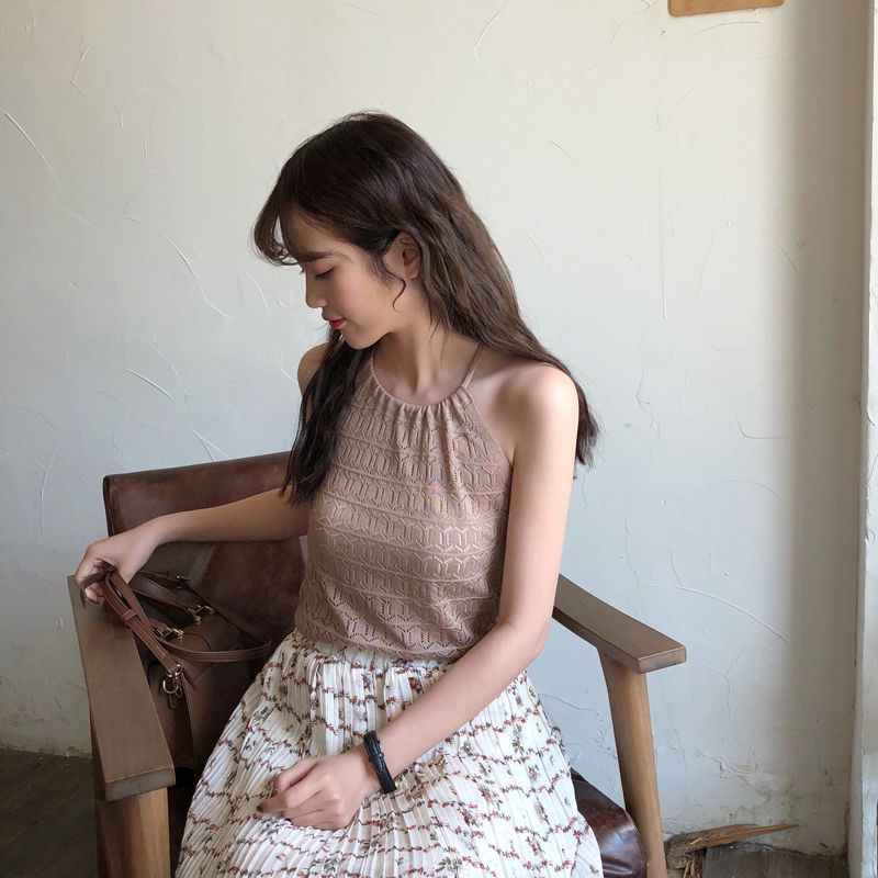 Hàng Mới Về Mới Áo Dệt Kim Hai Dây Họa Tiết Khoét Lỗ Dáng Ôm Thời Trang Mùa Hè Chất Lượng Cao Cho Nữ