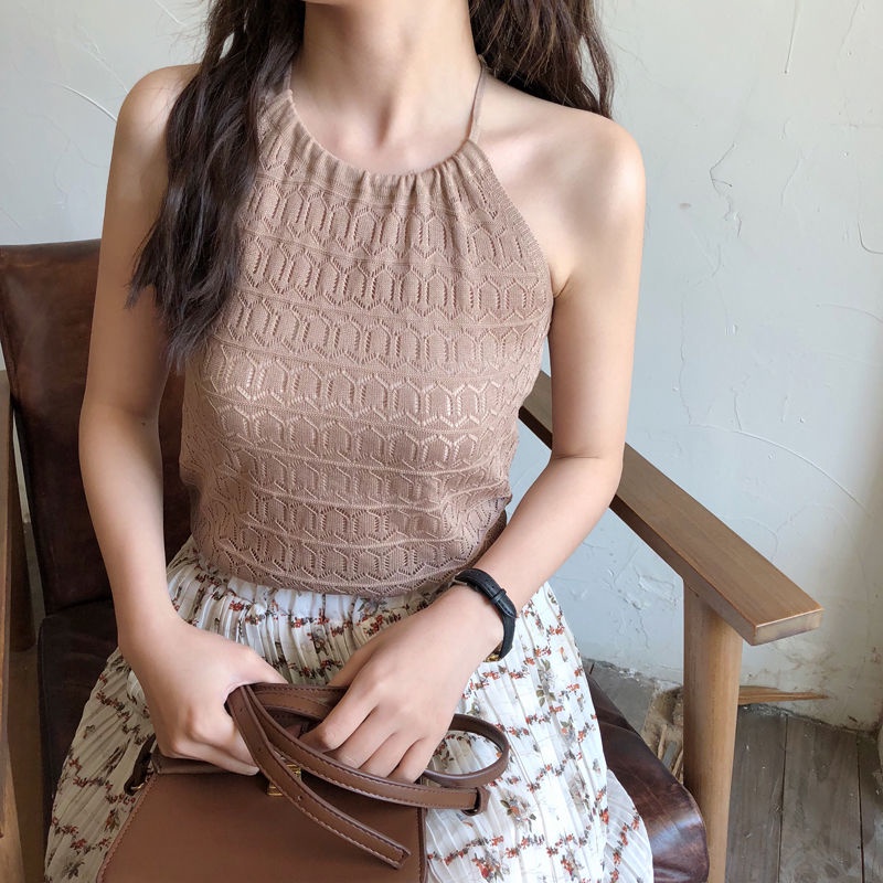 Hàng Mới Về Mới Áo Dệt Kim Hai Dây Họa Tiết Khoét Lỗ Dáng Ôm Thời Trang Mùa Hè Chất Lượng Cao Cho Nữ