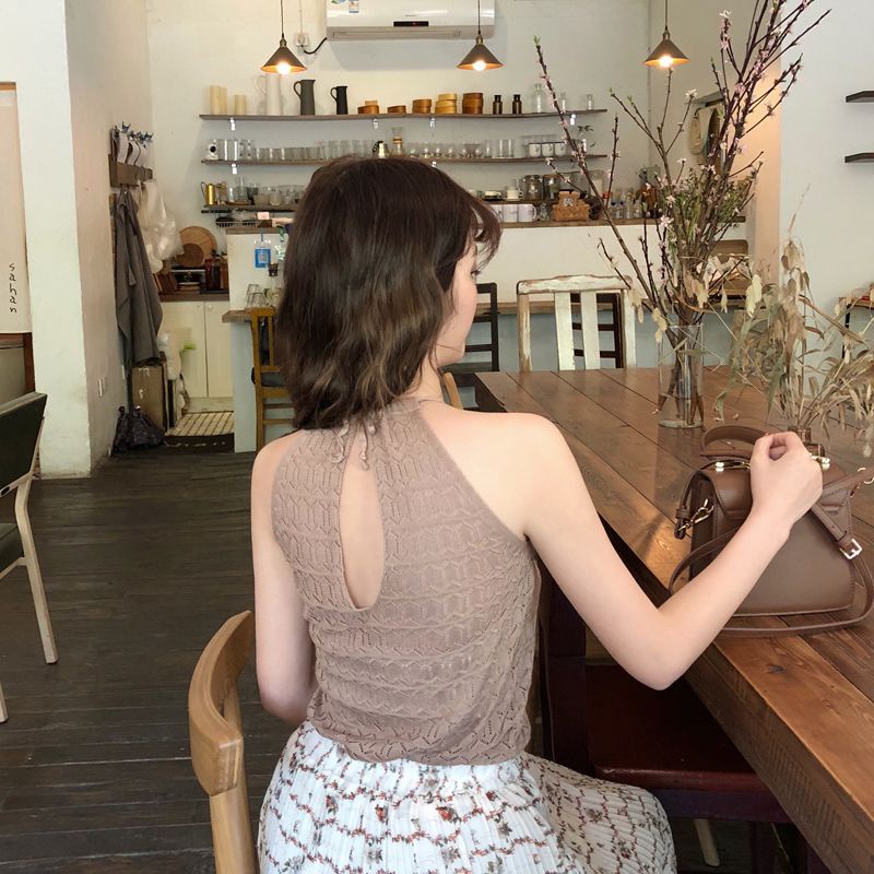 Hàng Mới Về Mới Áo Dệt Kim Hai Dây Họa Tiết Khoét Lỗ Dáng Ôm Thời Trang Mùa Hè Chất Lượng Cao Cho Nữ