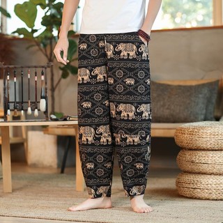 Quần Dài Vải Lanh Ống Rộng In Hình Voi Thái Lan Cỡ Lớn 6.9 Cho Nam