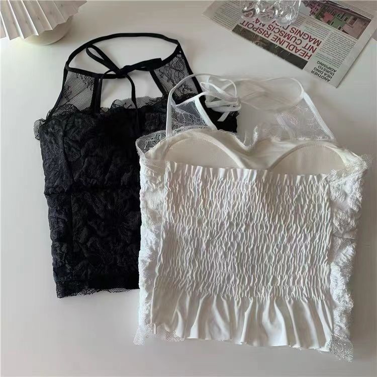 Hàng Mới Về Mới Áo Hai Dây Phối Ren Màu Trắng Thuần Khiết Quyến Rũ Thời Trang Thu Đông Cho Nữ