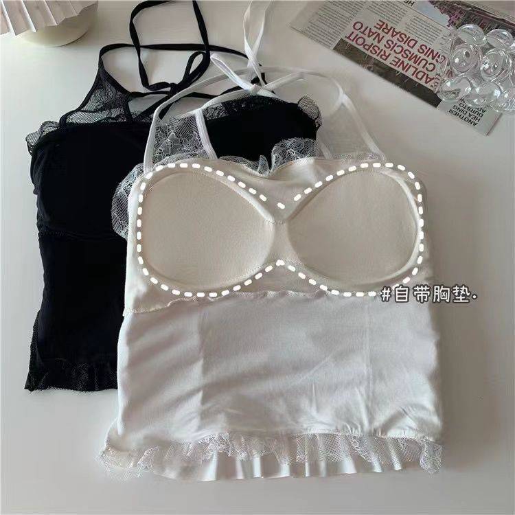 Hàng Mới Về Mới Áo Hai Dây Phối Ren Màu Trắng Thuần Khiết Quyến Rũ Thời Trang Thu Đông Cho Nữ