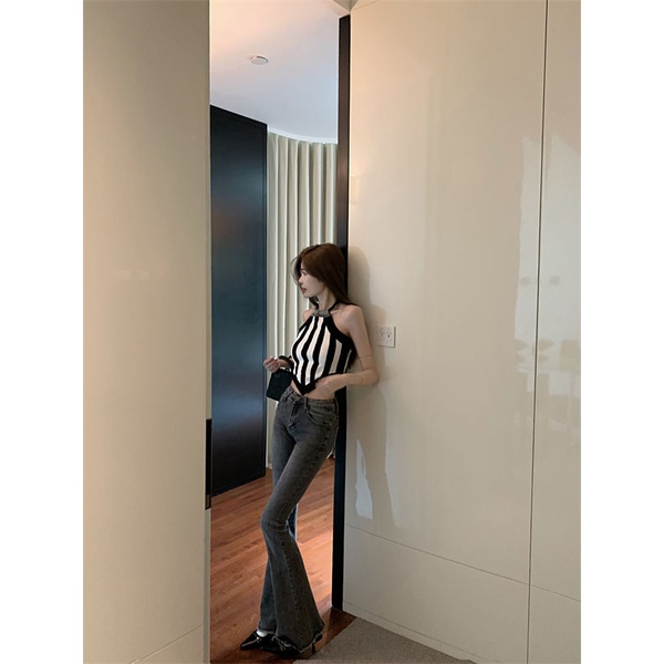 Hàng Mới Về Mới Áo Hai Dây Dệt Kim Kẻ Sọc Hở Lưng Quyến Rũ Thời Trang Mùa Hè Cho Nữ