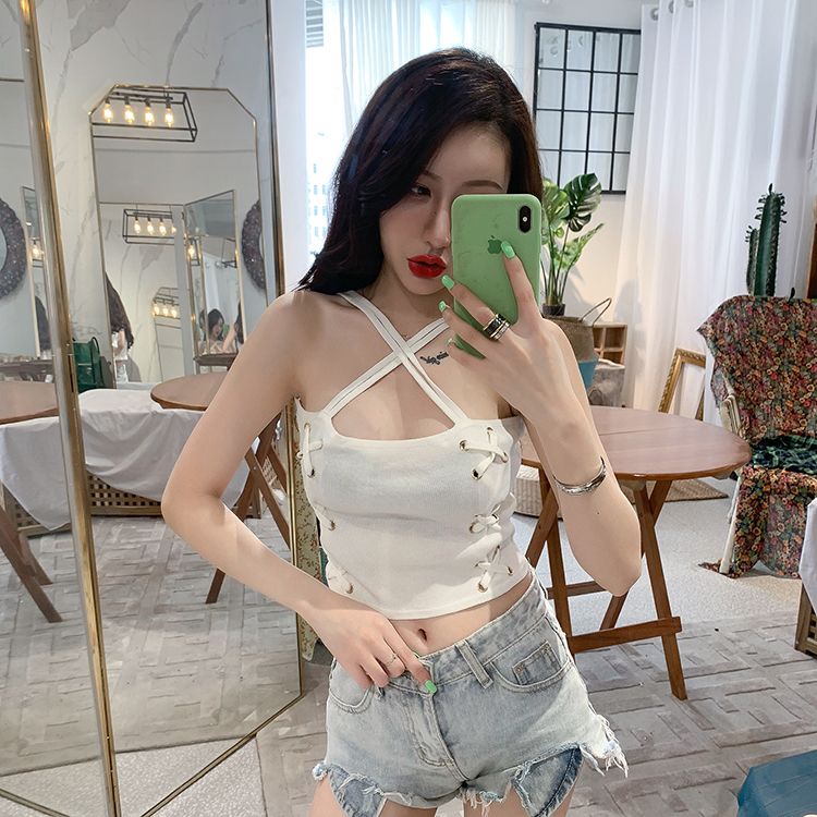 Hàng Mới Về Mới Áo Hai Dây Dệt Kim Dáng Ôm Hở Lưng Quyến Rũ Thời Trang Cho Nữ