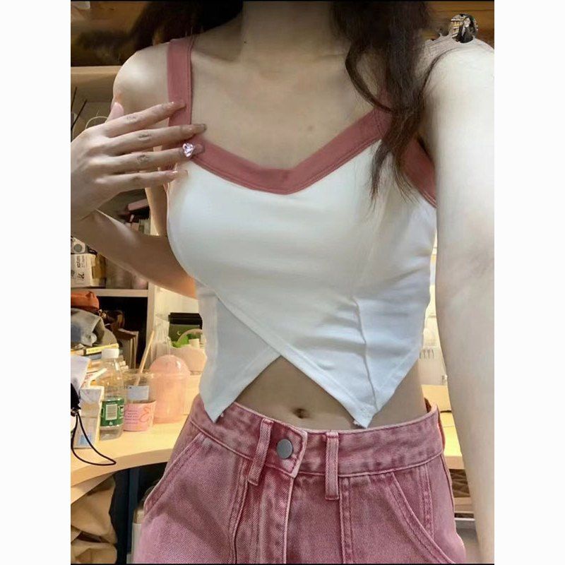 Hàng Mới Về Mới Áo Hai Dây Ôm Ngực Màu Tương Phản Chất Lượng Cao Thời Trang Mùa Hè Cho Nữ