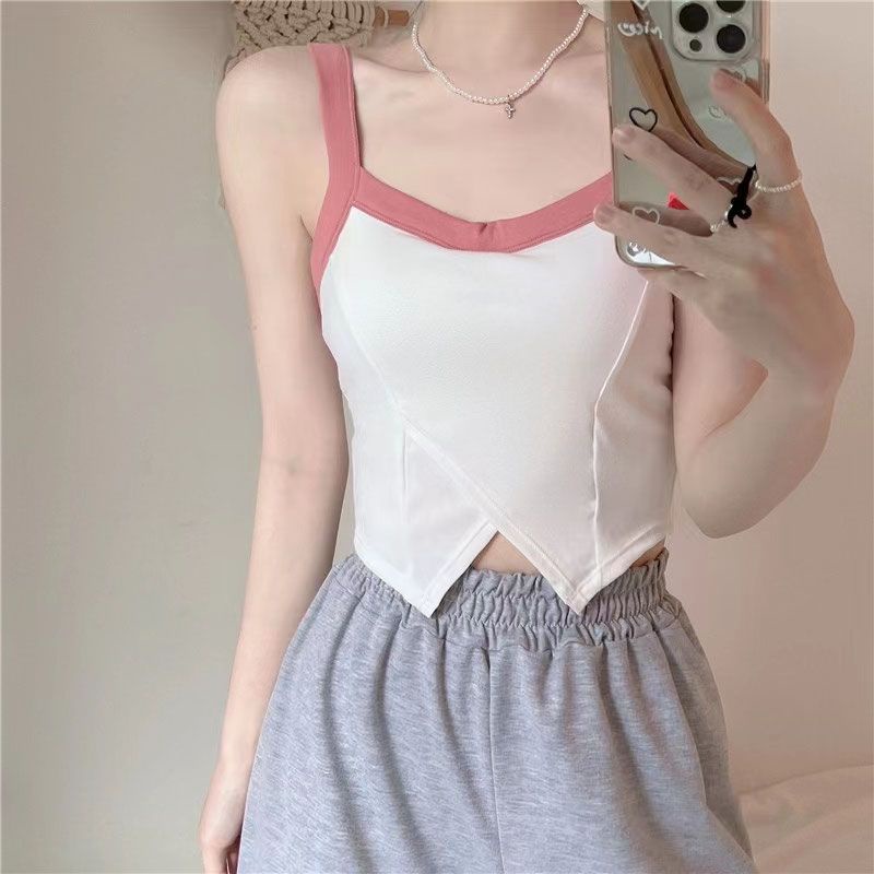 Hàng Mới Về Mới Áo Hai Dây Ôm Ngực Màu Tương Phản Chất Lượng Cao Thời Trang Mùa Hè Cho Nữ