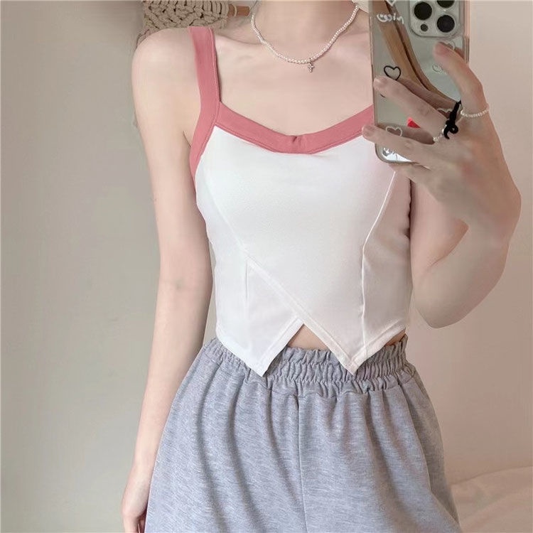 Hàng Mới Về Mới Áo Hai Dây Ôm Ngực Màu Tương Phản Chất Lượng Cao Thời Trang Mùa Hè Cho Nữ