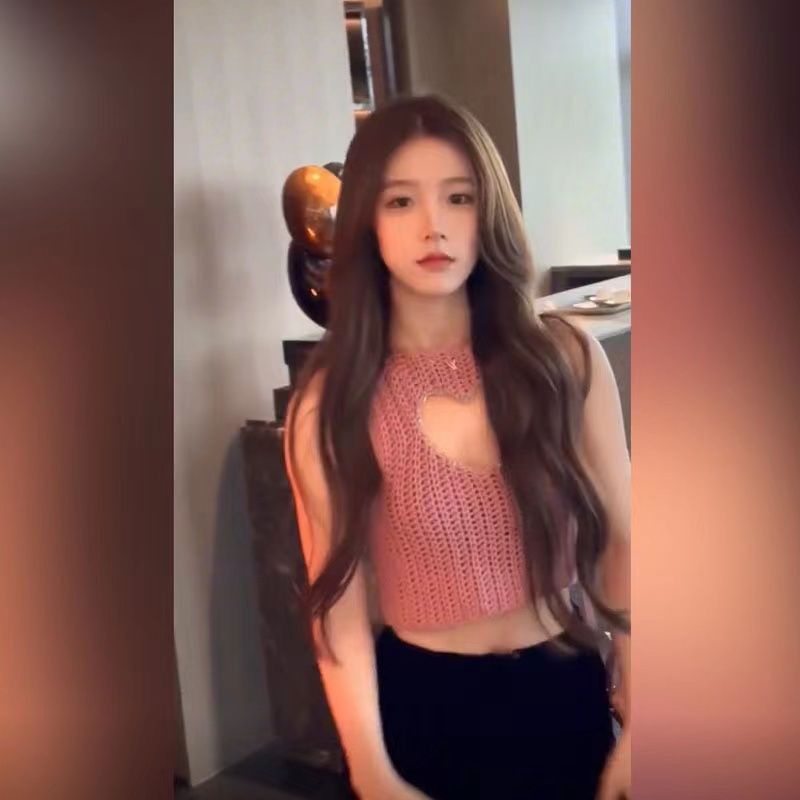 Hàng Mới Về Mới Áo Dệt Kim Hai Dây Ôm Dáng Ngắn Mỏng Vừa Vặn Họa Tiết Trái Tim Rỗng Kiểu Desire Thời Trang Mùa Hè Cao Cấp Cho Nữ