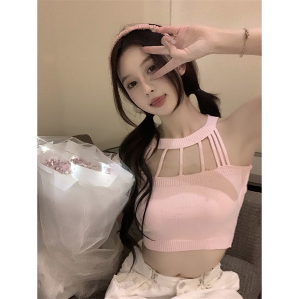 Hàng Mới Về Mới Áo Hai Dây Dệt Kim Dáng Ngắn Thời Trang Mùa Hè 2023 Cho Nữ