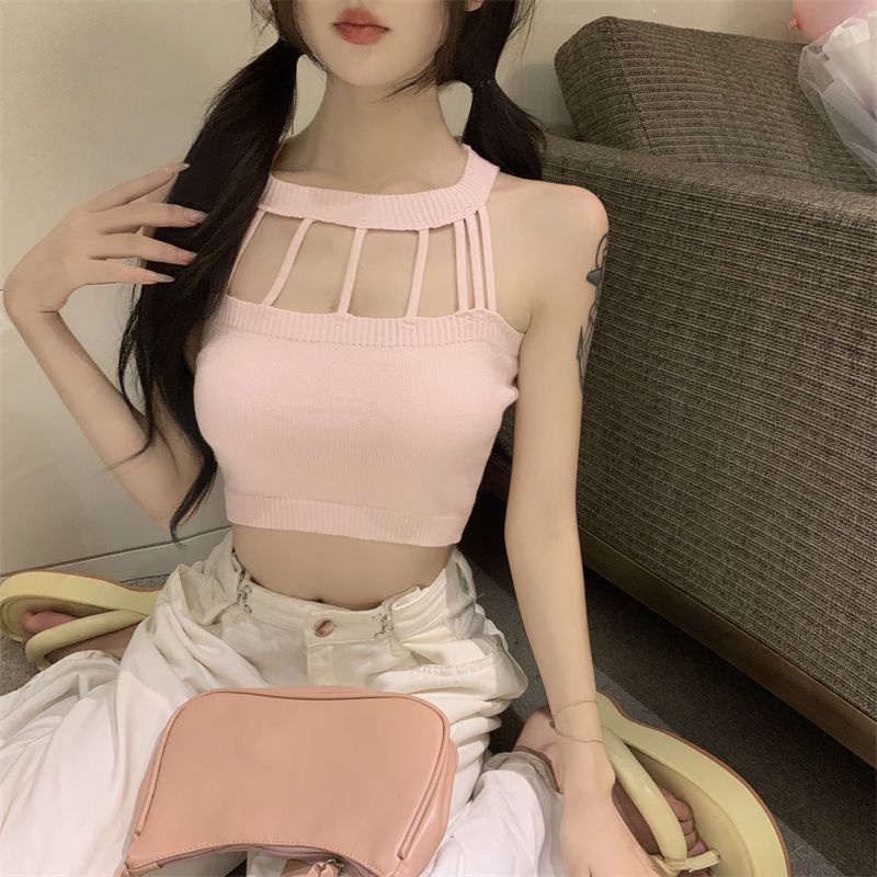 Hàng Mới Về Mới Áo Hai Dây Dệt Kim Dáng Ngắn Thời Trang Mùa Hè 2023 Cho Nữ