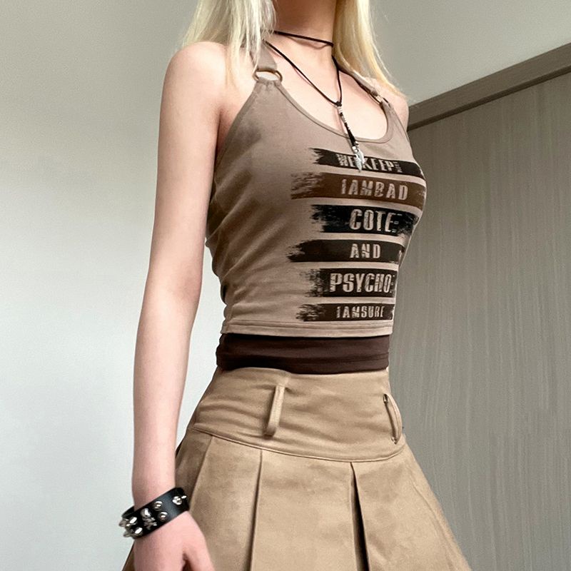 Hàng Mới Về Mới Áo Hai Dây Ôm Dáng In Chữ Phối Màu Tương Phản Phong Cách Retro Đường Phố Mỹ Chất Lượng Cao Mùa Hè Dễ Phối Đồ Cho Nữ