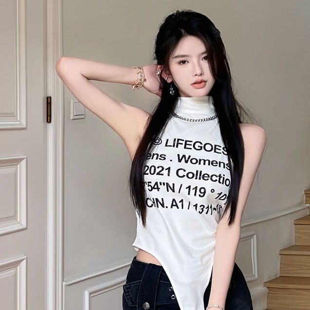 Hàng Mới Về Mới Áo Thun Không Tay Màu Trắng In Họa Tiết Phong Cách Mùa Hè Chất Lượng Cao Cho Nữ