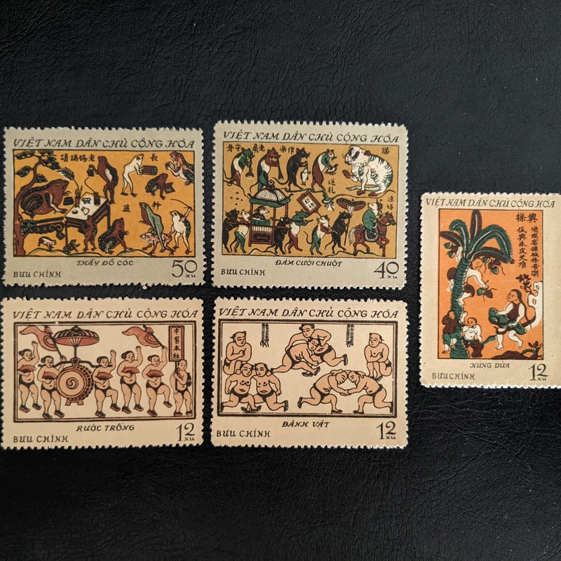 Bộ 5 tem Việt Nam tranh Đông Hồ