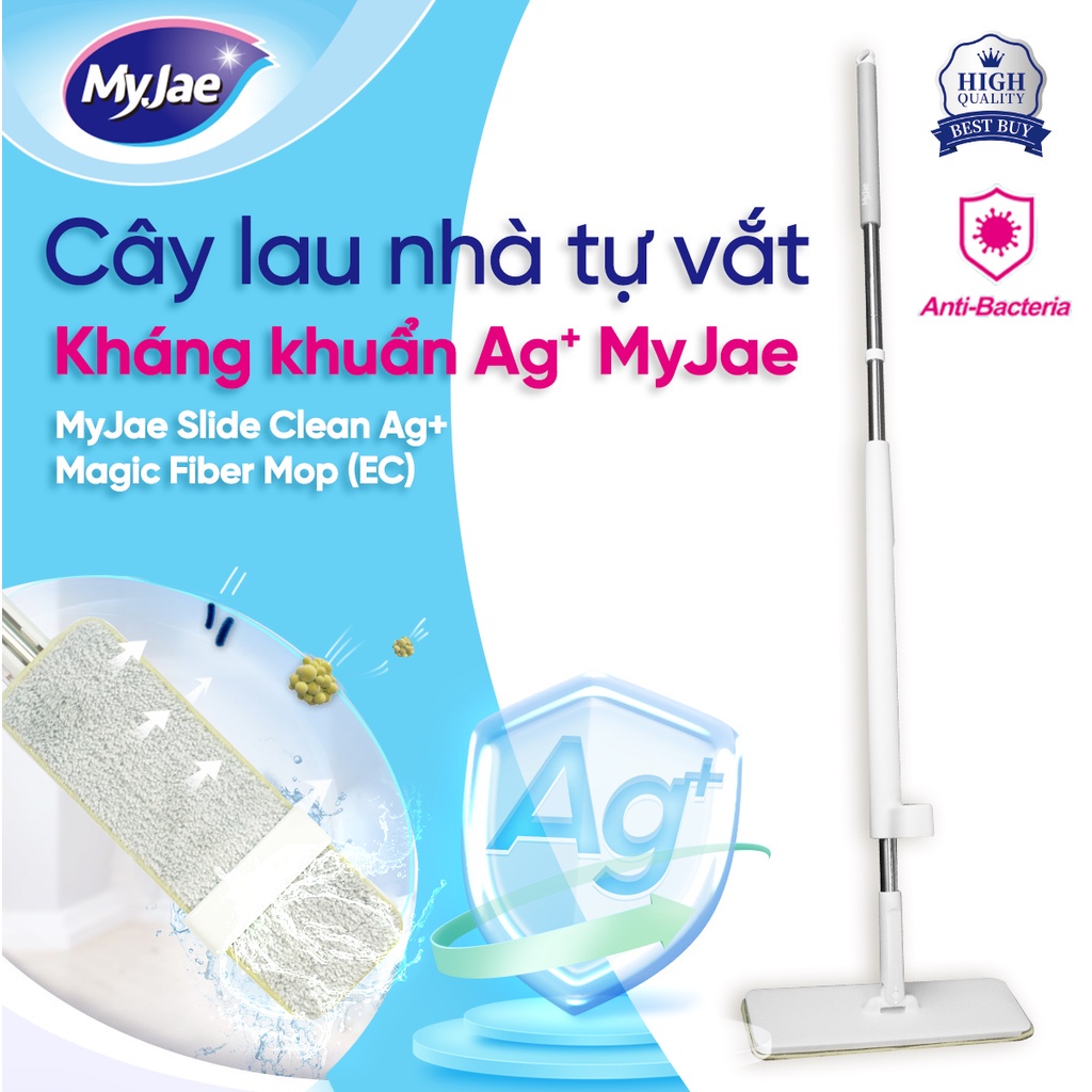 [Voucher 12% - đơn từ 0Đ]Combo 3 Bông Lau + 1 Cây Lau Nhà MyJae Đài Loan Sợi Microfiber Tự Vắt Kháng Khuẩn Ag+ 120cm