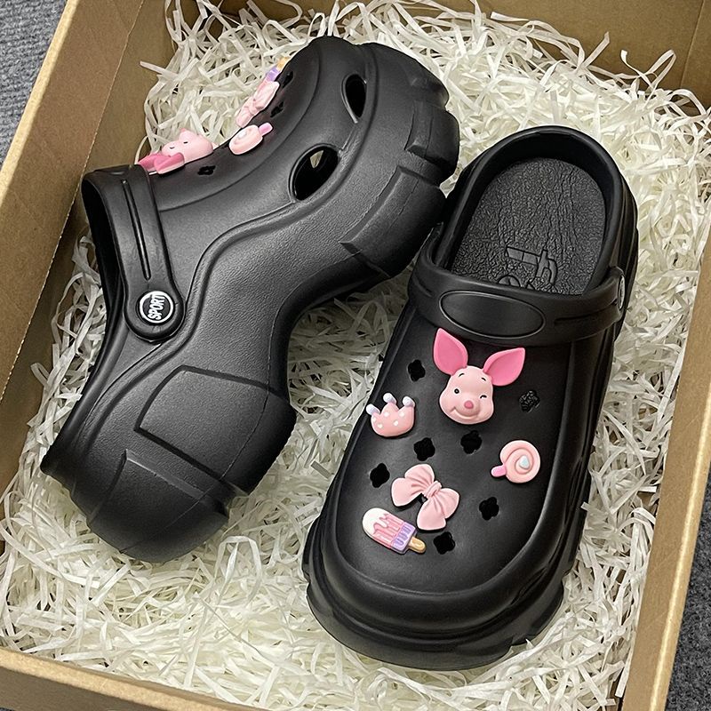 Dép Bít Mũi Đế Dày Tăng Chiều Cao Đục Lỗ Họa Tiết Gấu Dâu Tây Hoạt Hình Thời Trang Mùa Hè Cho Nữ